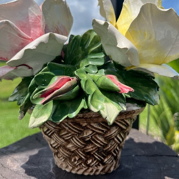 Capodimonte Porcelain Flower Rose Bouquet Basket Centerpiece Vintage - Picture 11 of 17